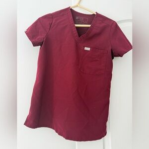 FIGS Burgundy V-neck Scrub Top